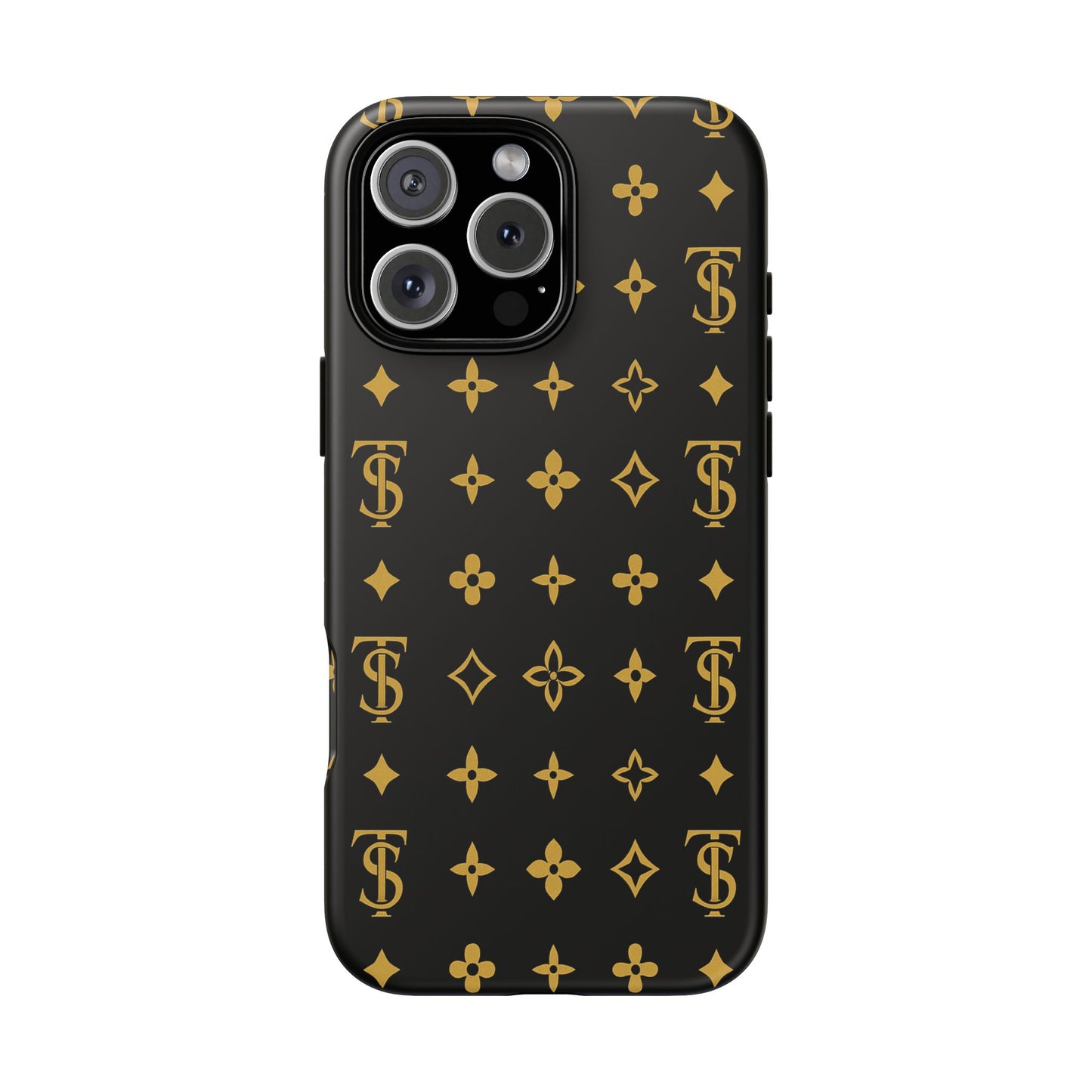 Gold Monogram Pattern Tough Phone Case | Black & Gold Luxury Design for Iphone, Samsung Galaxy and Pixel