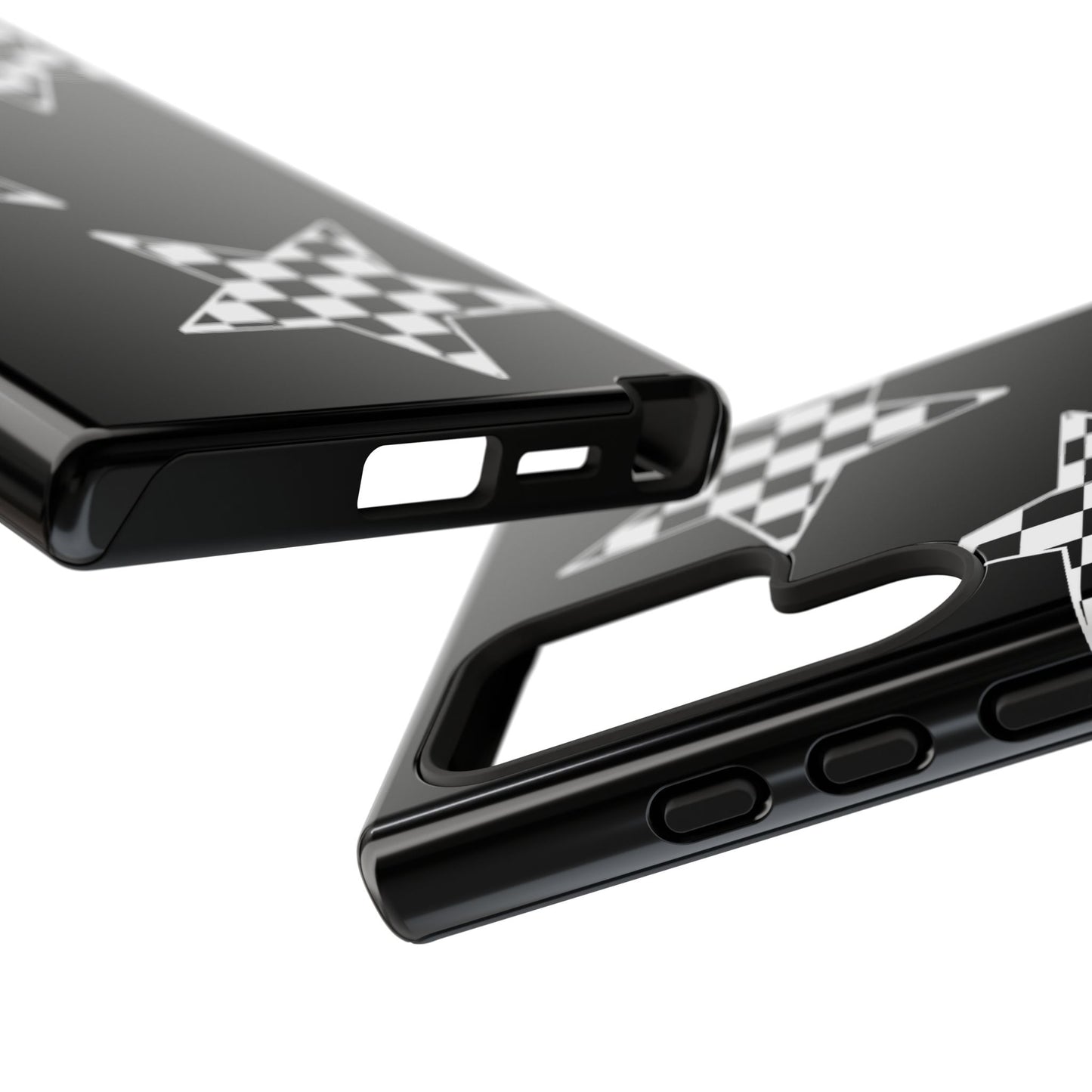 Checkered Star Tough Phone Case – Black Retro Graphic Protective Cover for Iphone, Samsung Galaxy and Pixel