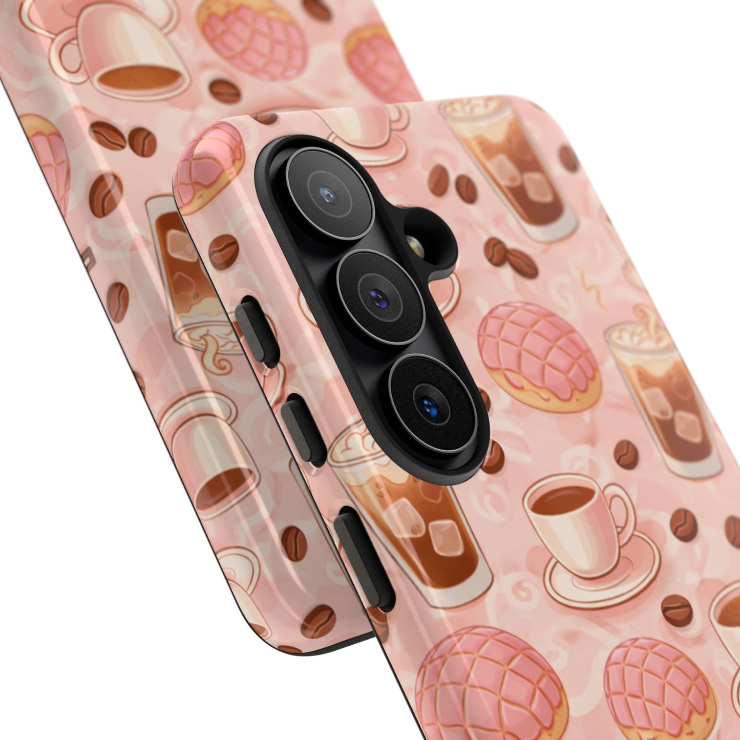 Cute Coffee & Pink Concha Phone Case – Coffee Lover Aesthetic Latte Pattern Tough Case