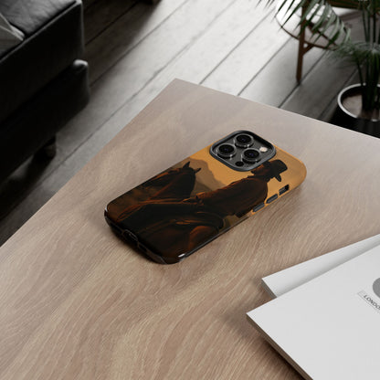 Western Cowboy Sunset Phone Case | Horse Rider Desert Aesthetic Tough Protective Case