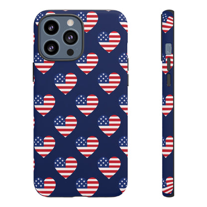 Patriotic American Flag Heart Phone Case – Tough Shockproof, USA Stars & Stripes for Iphone, Samsung Galaxy and Pixel