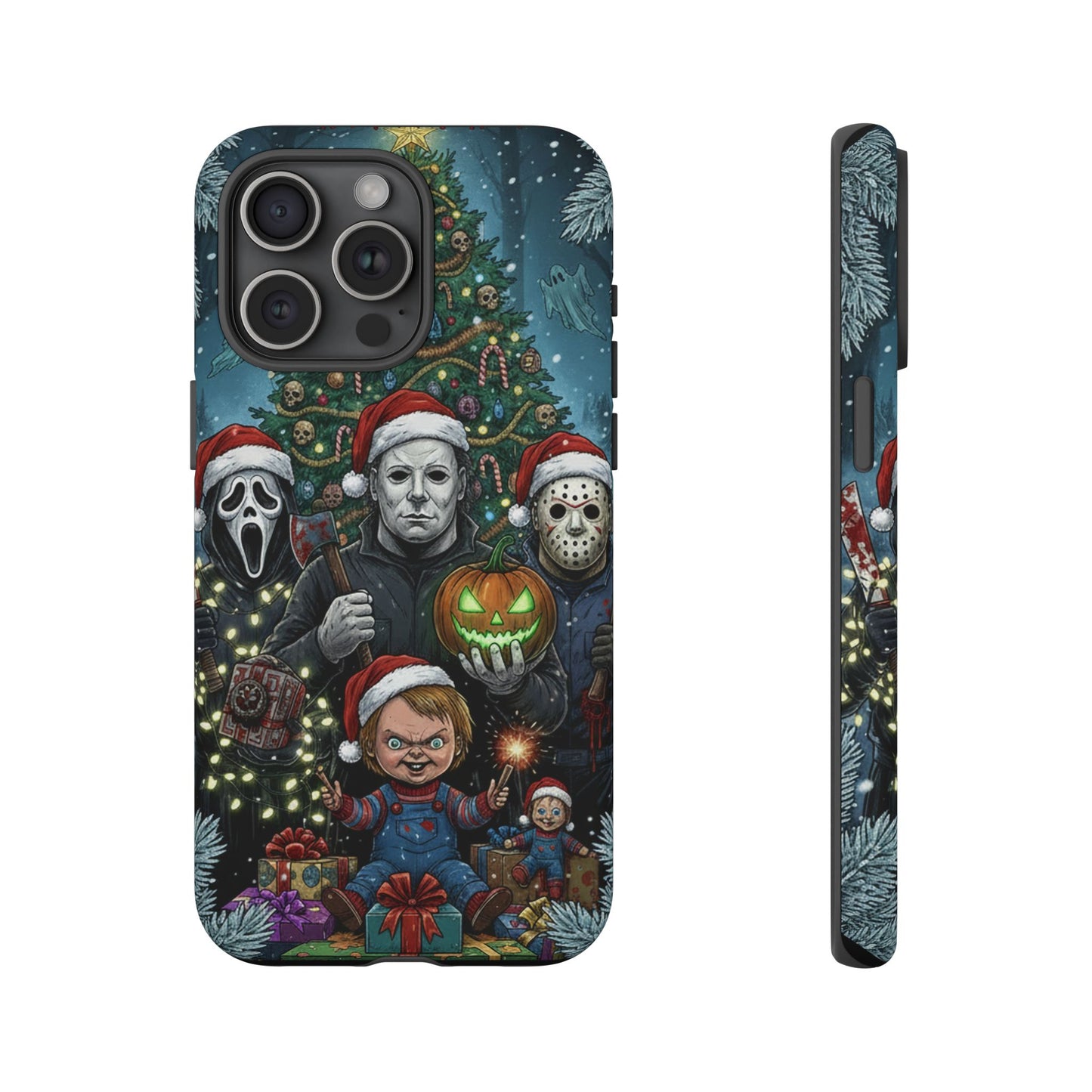 Christmas Horror Phone Case – Festive Slasher Collage Tough Case (iPhone, Samsung, Pixel)