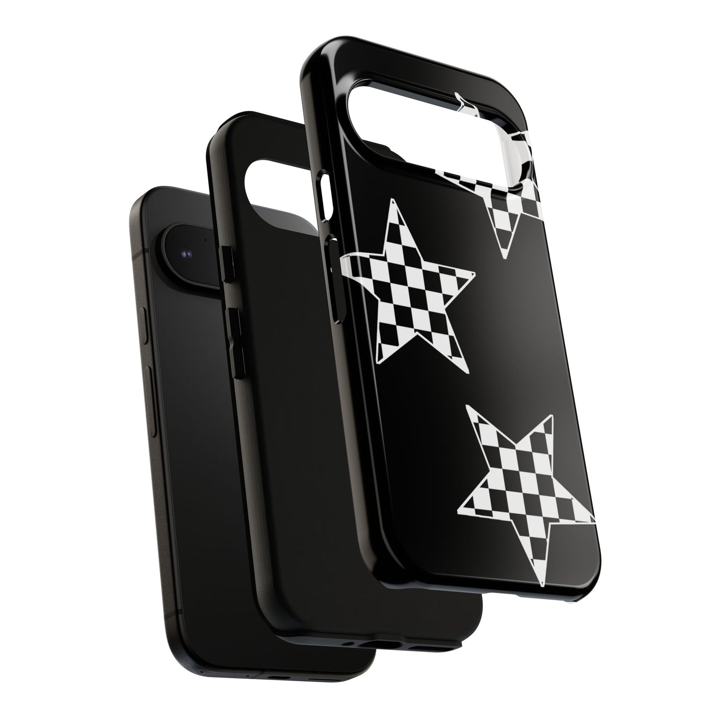Checkered Star Tough Phone Case – Black Retro Graphic Protective Cover for Iphone, Samsung Galaxy and Pixel