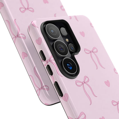 Pink Bow Heart Aesthetic Phone Case – Coquette Cute Tough Cover