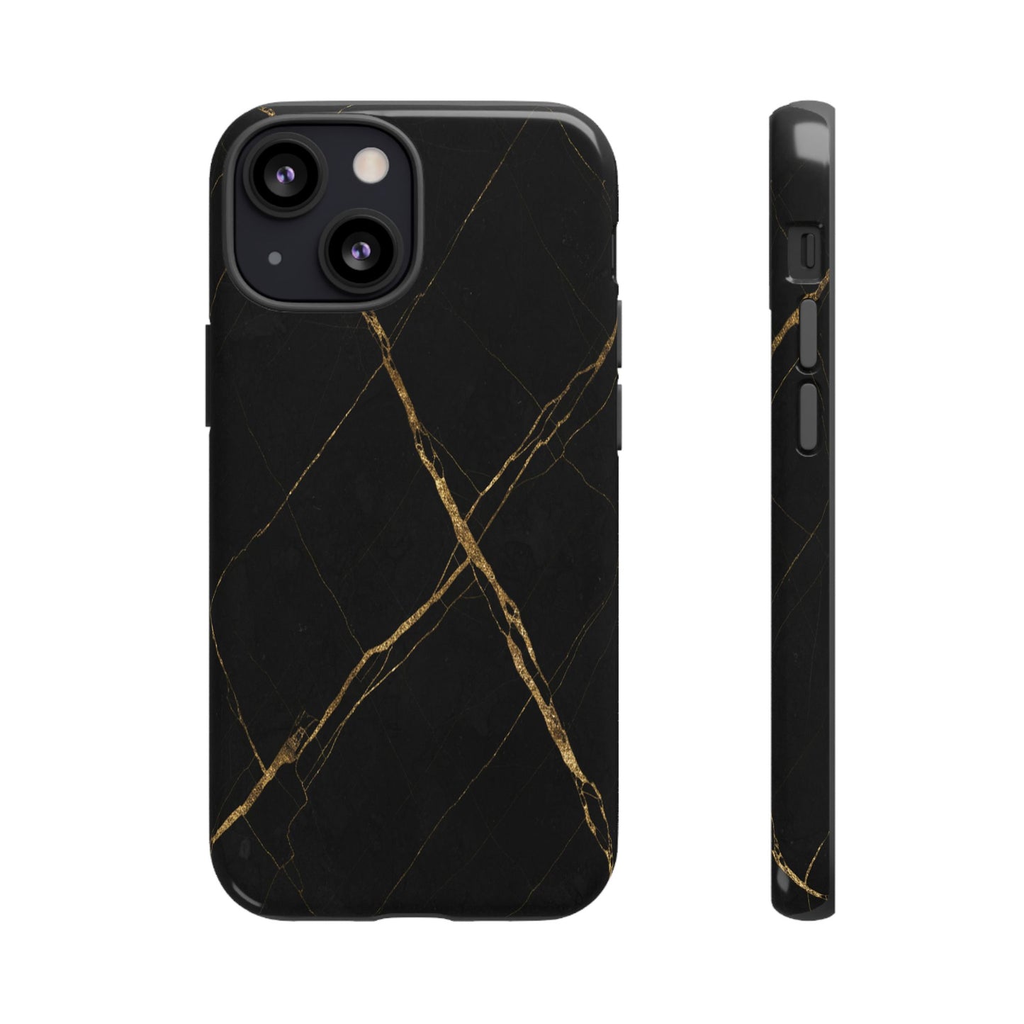 Black Marble Phone Case with Gold Veins | Minimal Luxury Tough Case