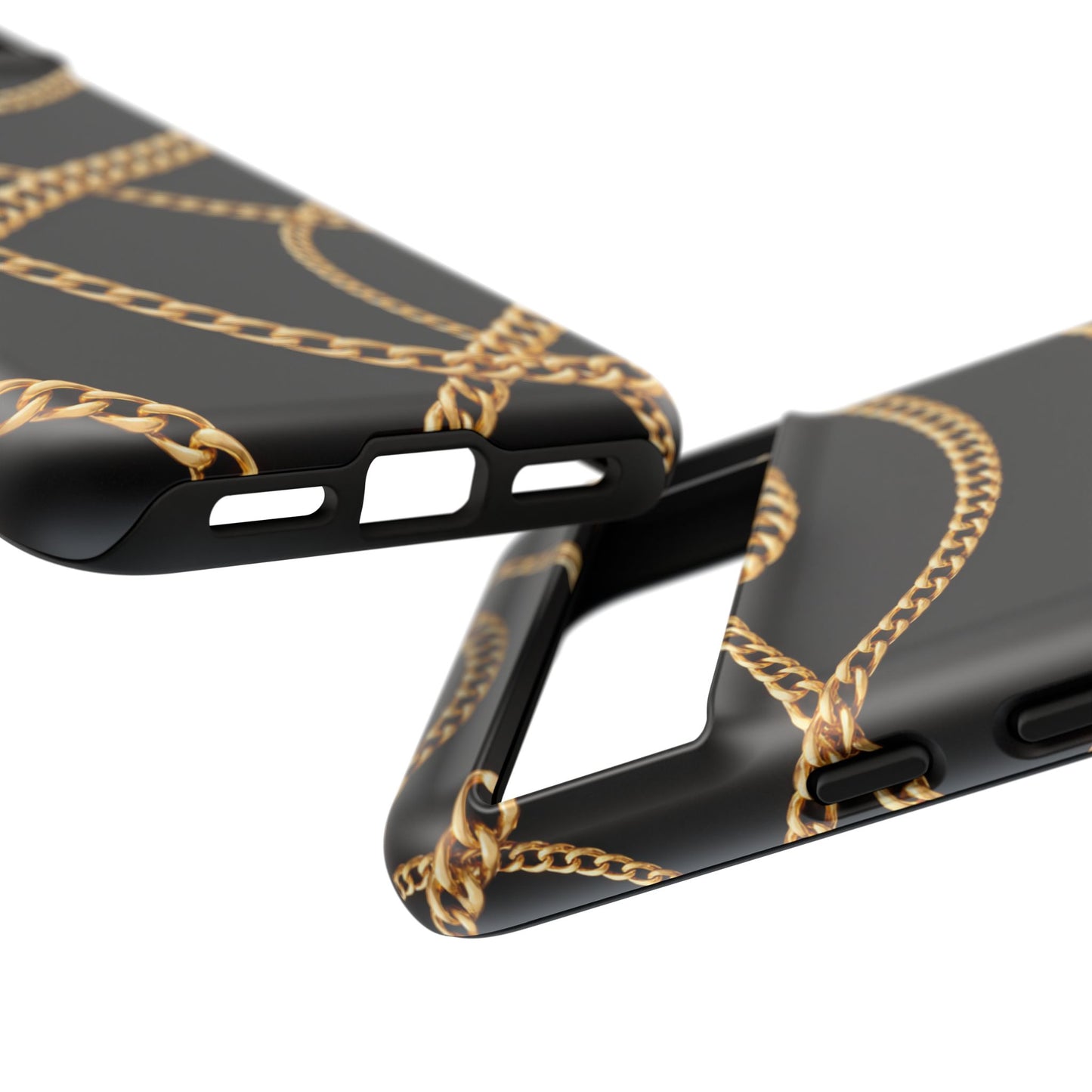 Luxury Gold Chain Phone Case – Black Designer Style Tough Protective Cover for Iphone, Samsung Galaxy and Pixel