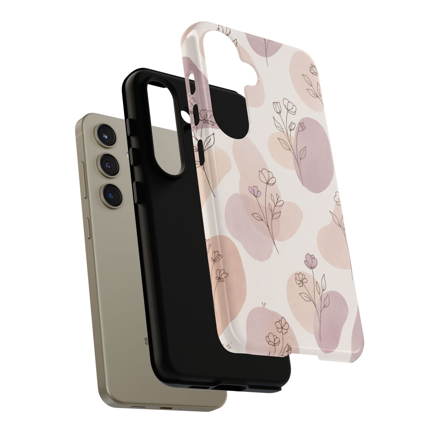 Blush Floral Phone Case Neutral Botanical Watercolor Tough Cover