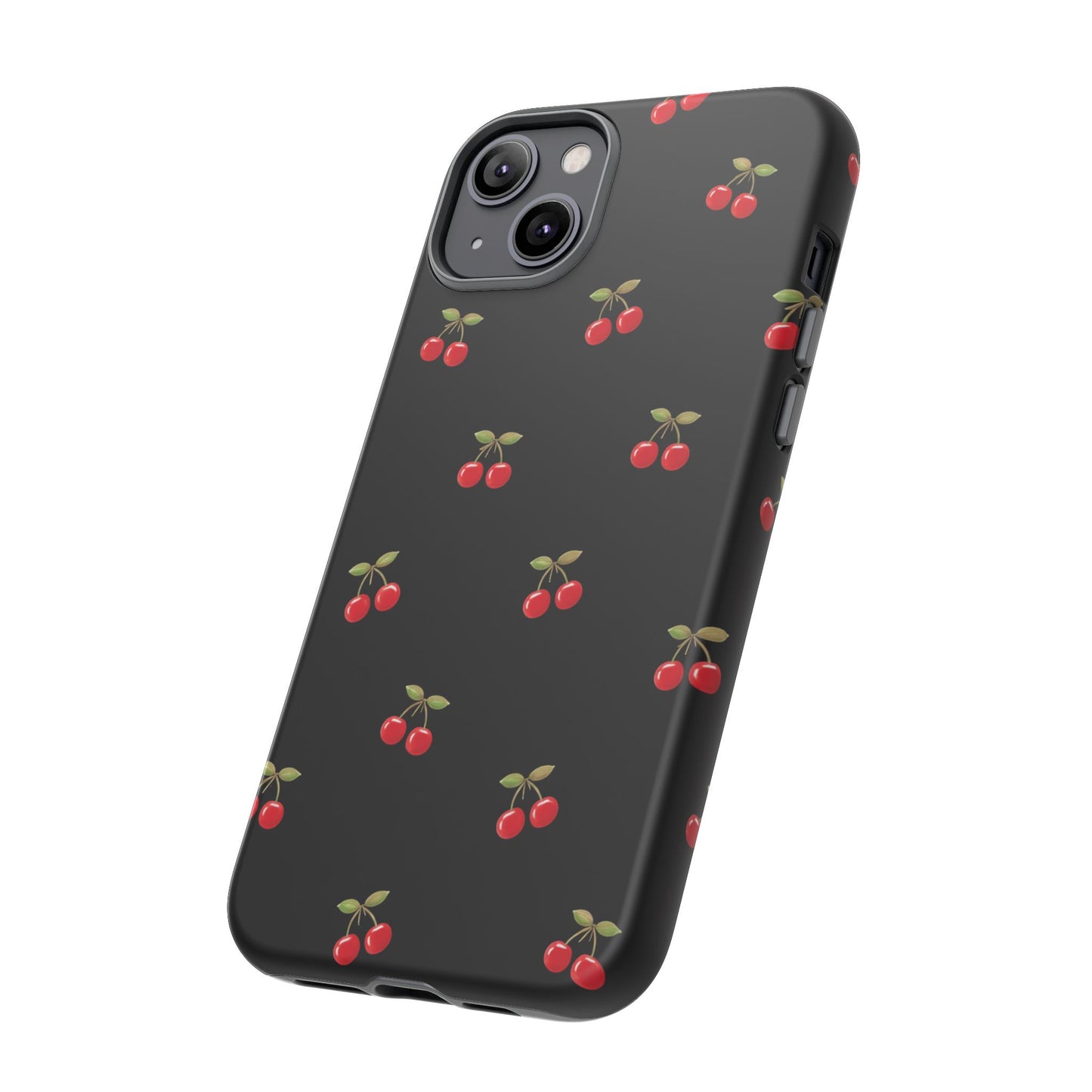Cherry Pattern Phone Case — Slim Black Protective iPhone Case with Red Cherries for Iphone, Samsung Galaxy and Pixel
