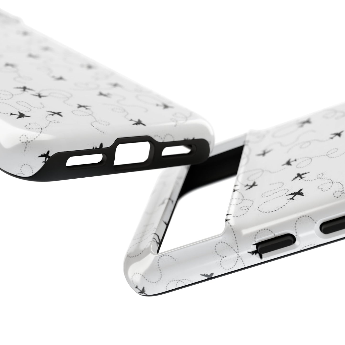 Minimal Paper Airplane Pattern Phone Case – Black White Aesthetic Tough Cover
