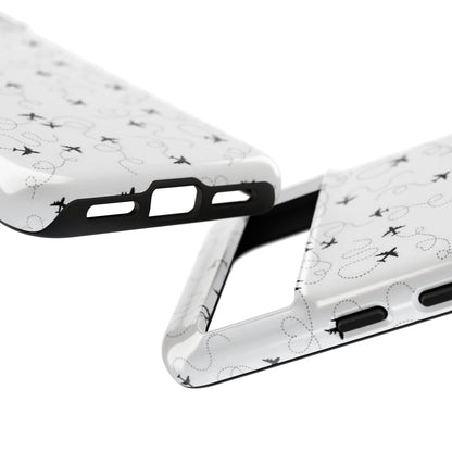 Minimal Paper Airplane Pattern Phone Case – Black White Aesthetic Tough Cover