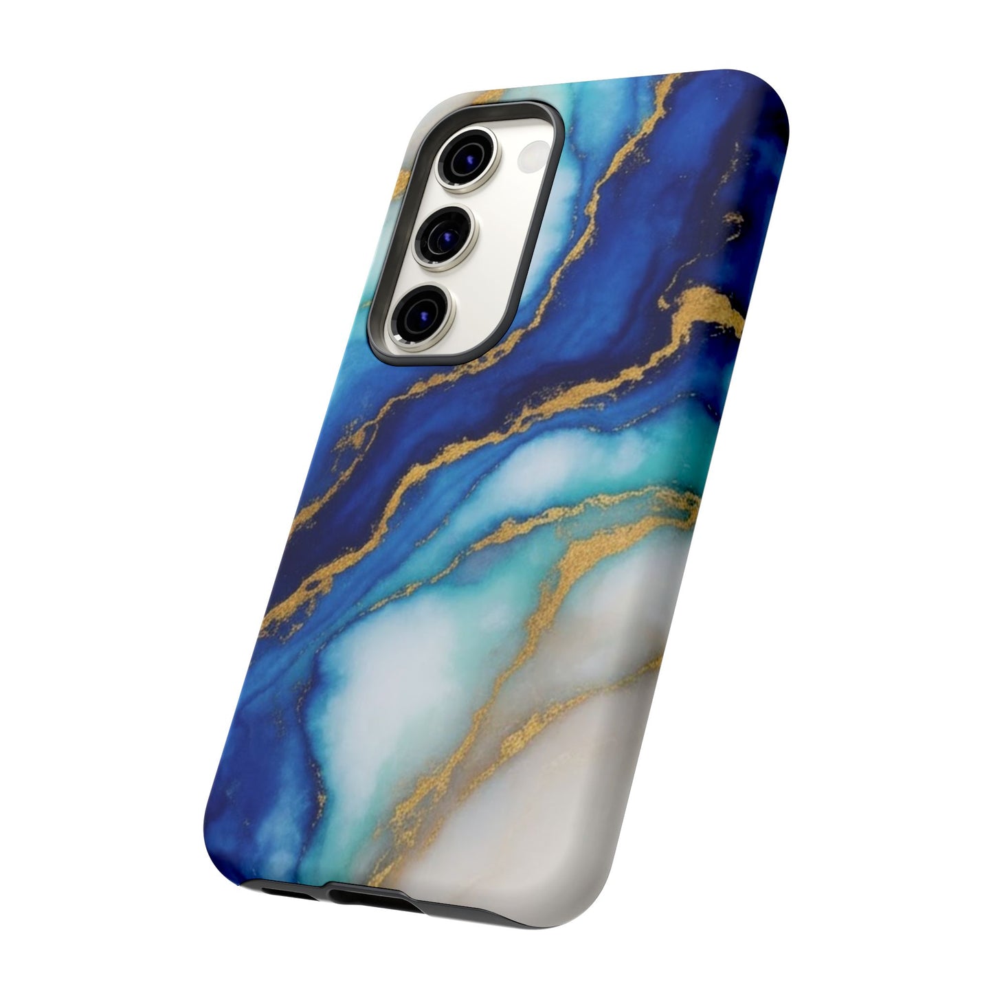 Blue & Gold Marble Phone Case – Luxury Resin Art Tough Case (iPhone, Samsung, Pixel)