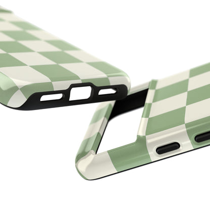 Sage Green Checkerboard Phone Case | Minimal Aesthetic Checkered iPhone & Samsung Tough Case