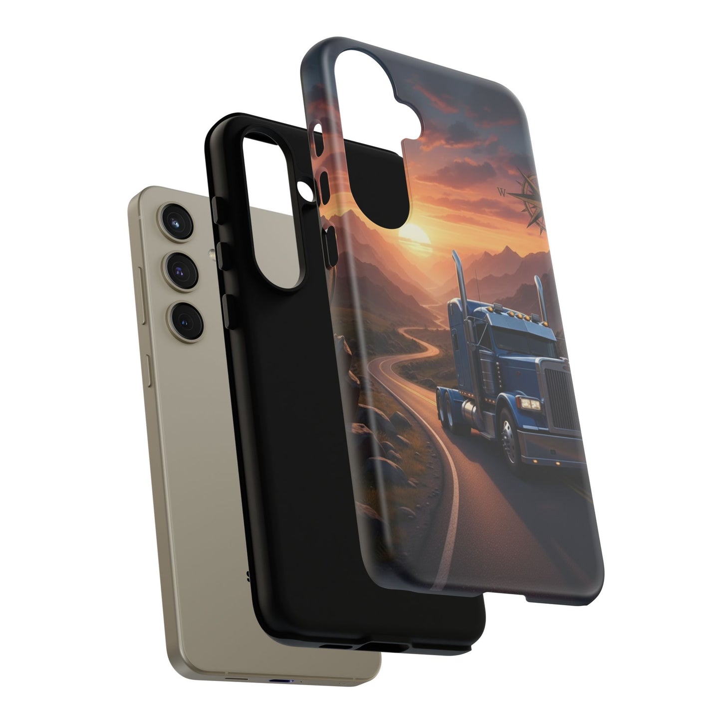 Semi Truck Sunset Phone Case | Trucker Gift | Diesel Truck Highway Road iPhone & Samsung Tough Protective Case