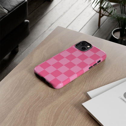 Pink Checkerboard Phone Case – Cute Aesthetic Tough Case for iPhone & Samsung