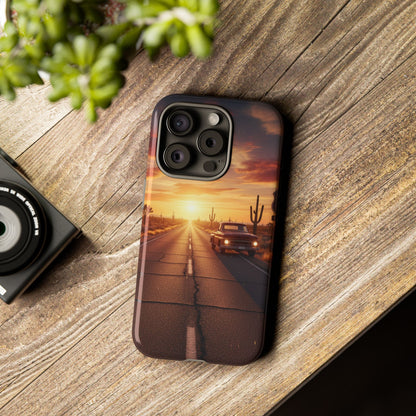 Route 66 Sunset Desert Highway Phone Case – Road Trip Travel Aesthetic Tough Case