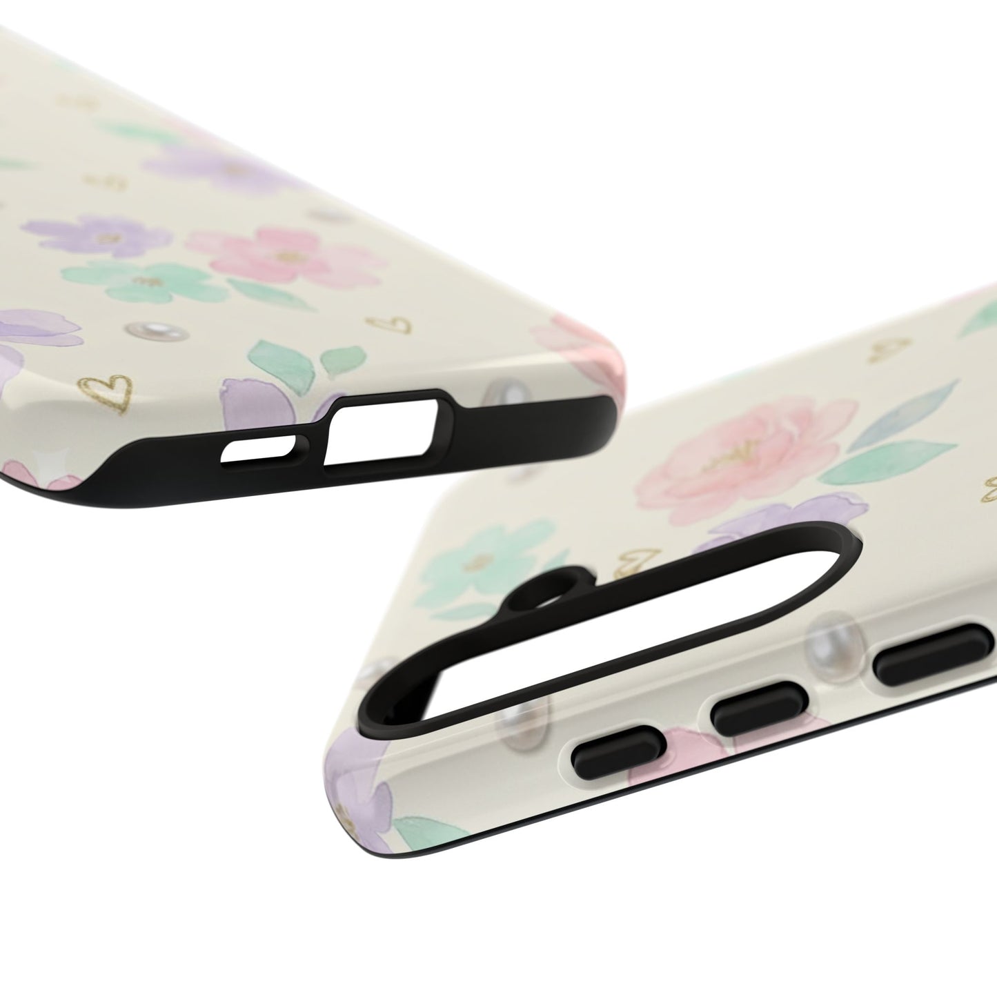 Pastel Floral Phone Case – Coquette Watercolor Flower Hearts Tough Case (iPhone, Samsung, Pixel)