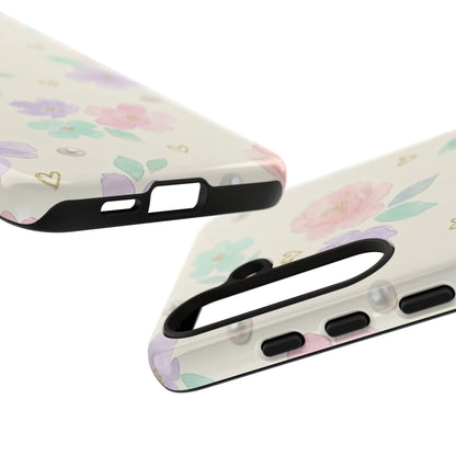 Pastel Floral Phone Case – Coquette Watercolor Flower Hearts Tough Case (iPhone, Samsung, Pixel)