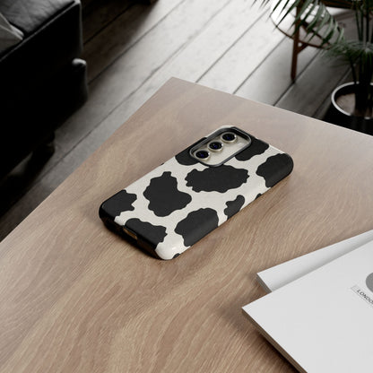 Black & White Cow Print Phone Case | Western Aesthetic iPhone & Samsung Tough Case