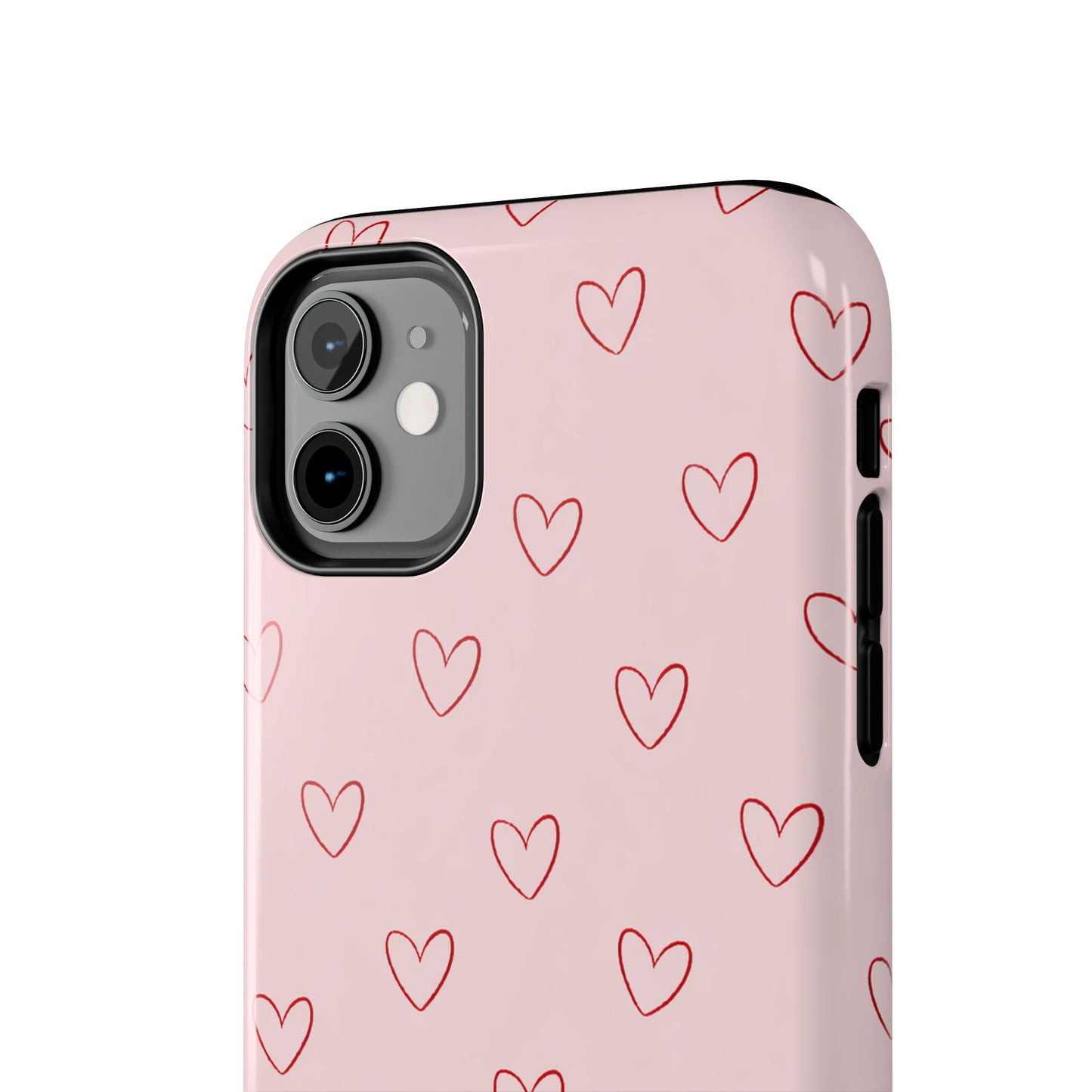 Pink Doodle Hearts Phone Case | Minimal Cute Heart Pattern Tough Case