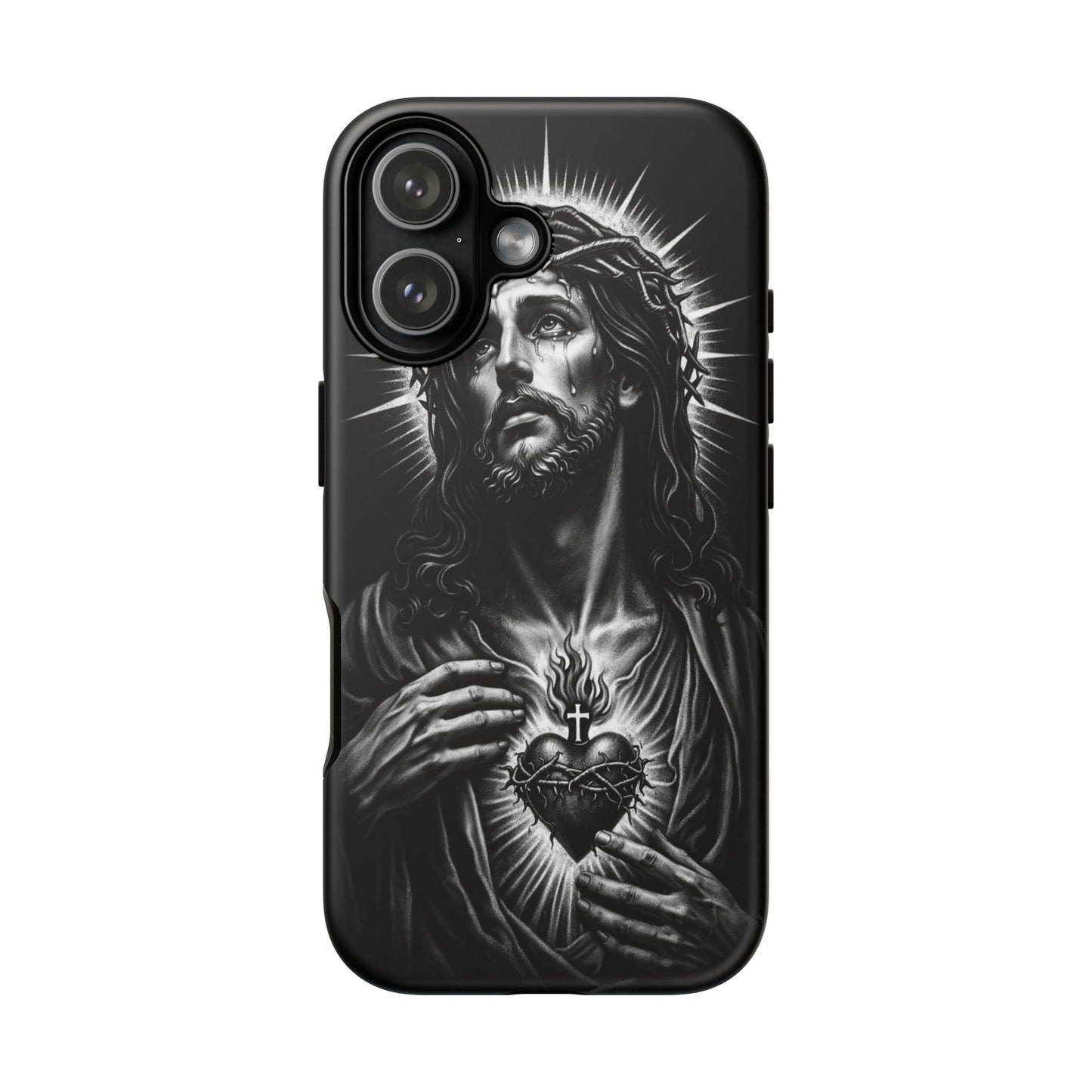 Jesus Sacred Heart Phone Case Black White Christian Faith Aesthetic