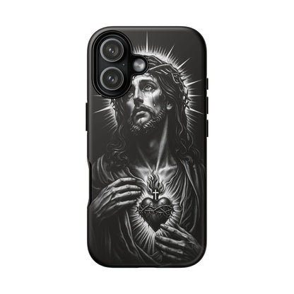 Jesus Sacred Heart Phone Case Black White Christian Faith Aesthetic