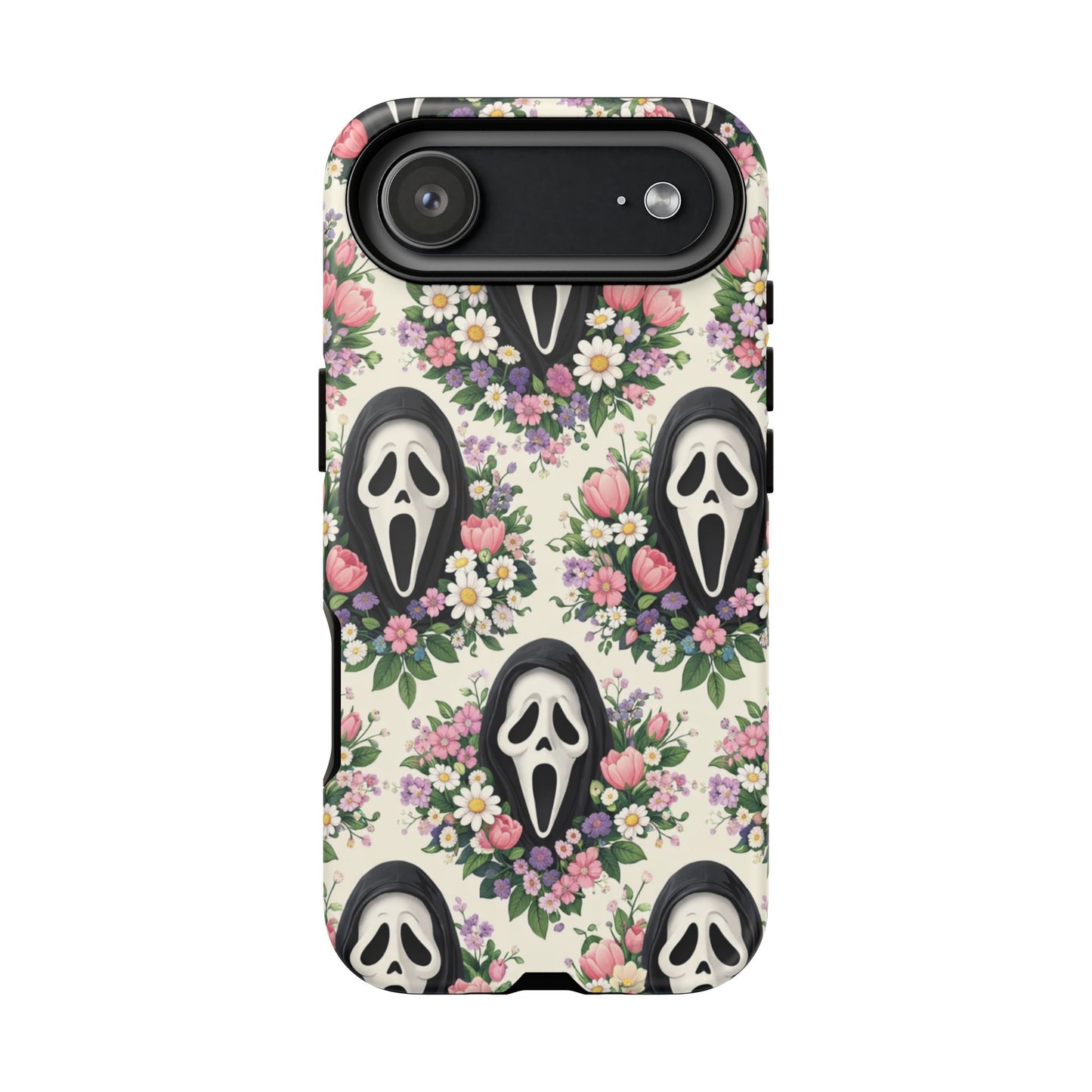 Floral Ghost Face Aesthetic Phone Case – Cute Spooky Tough Cover