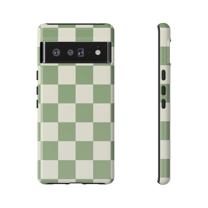Sage Green Checkerboard Phone Case | Minimal Aesthetic Checkered iPhone & Samsung Tough Case