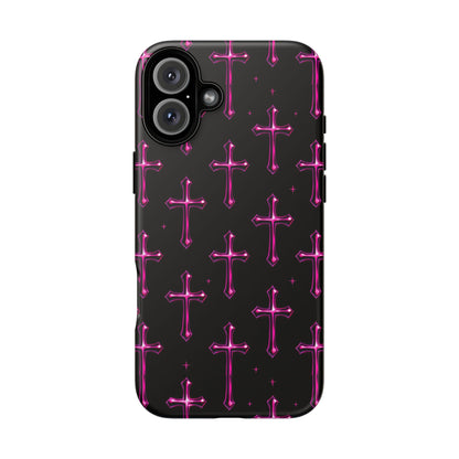Neon Pink Cross Pattern Phone Case | Tough Protective Case for Iphone, Samsung Galaxy and Pixel