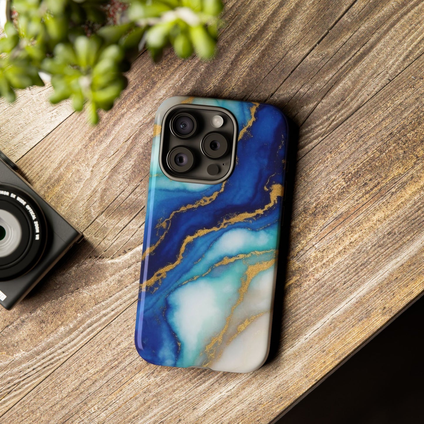 Blue & Gold Marble Phone Case – Luxury Resin Art Tough Case (iPhone, Samsung, Pixel)