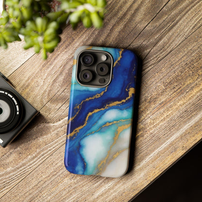 Blue & Gold Marble Phone Case – Luxury Resin Art Tough Case (iPhone, Samsung, Pixel)