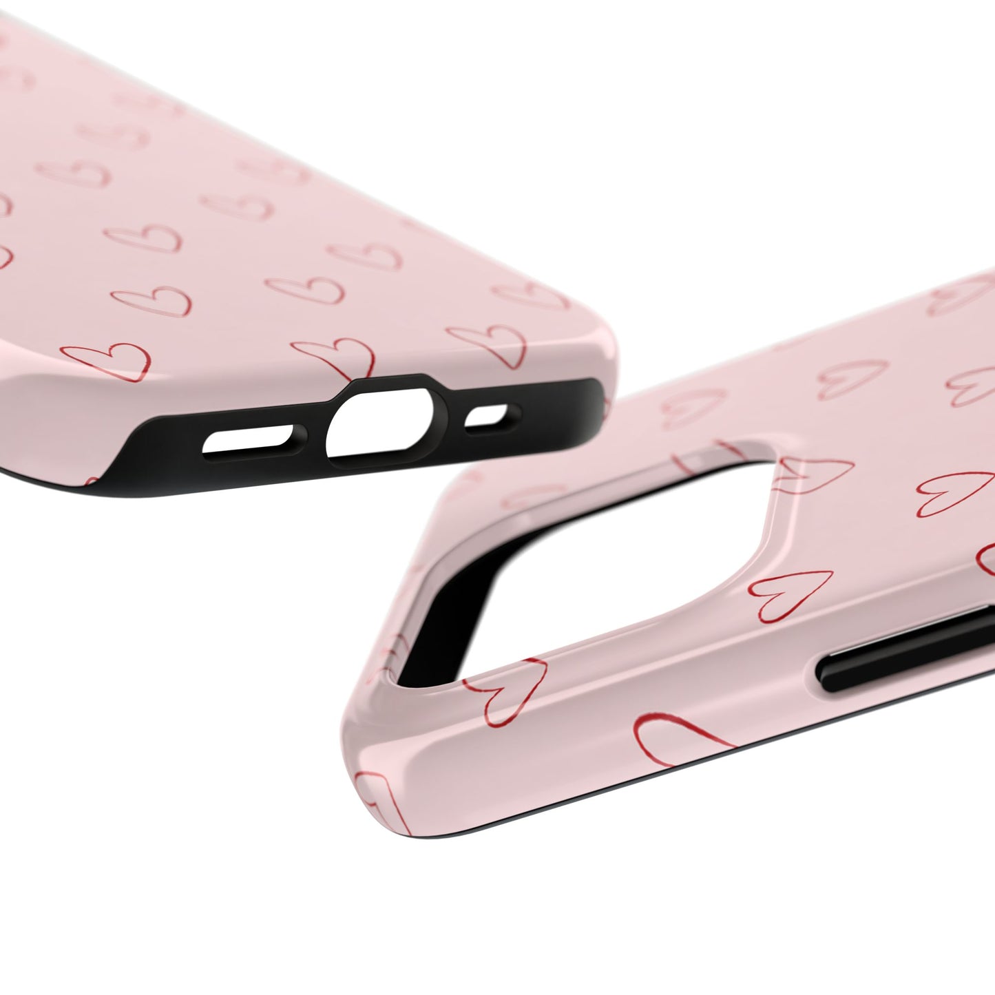 Pink Doodle Hearts Phone Case | Minimal Cute Heart Pattern Tough Case