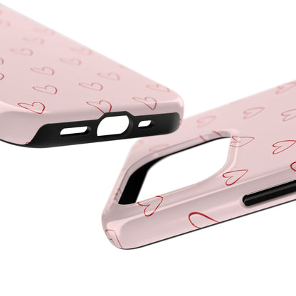 Pink Doodle Hearts Phone Case | Minimal Cute Heart Pattern Tough Case