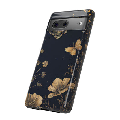 Gold Floral Butterfly Phone Case, Dark Aesthetic Botanical, Elegant Black Luxury iPhone Samsung Cover