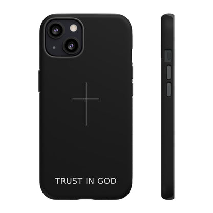 Trust in God Phone Case Minimal Cross Christian Black Tough Cover
