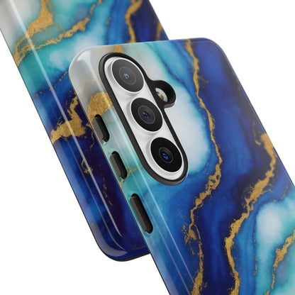 Blue & Gold Marble Phone Case – Luxury Resin Art Tough Case (iPhone, Samsung, Pixel)