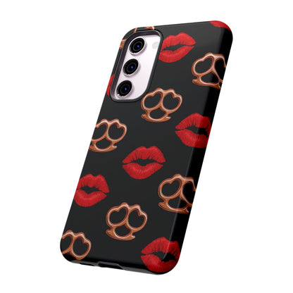 Red Lipstick & Knuckle Duster Phone Case | Bold Kiss Print Tough Protective Cover for Iphone, Samsung Galaxy and Pixel