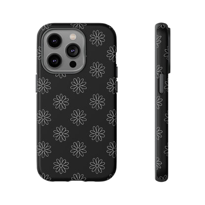 Black Daisy Floral Phone Case – Slim Protective Tough Case for Iphone, Samsung Galaxy and Pixel