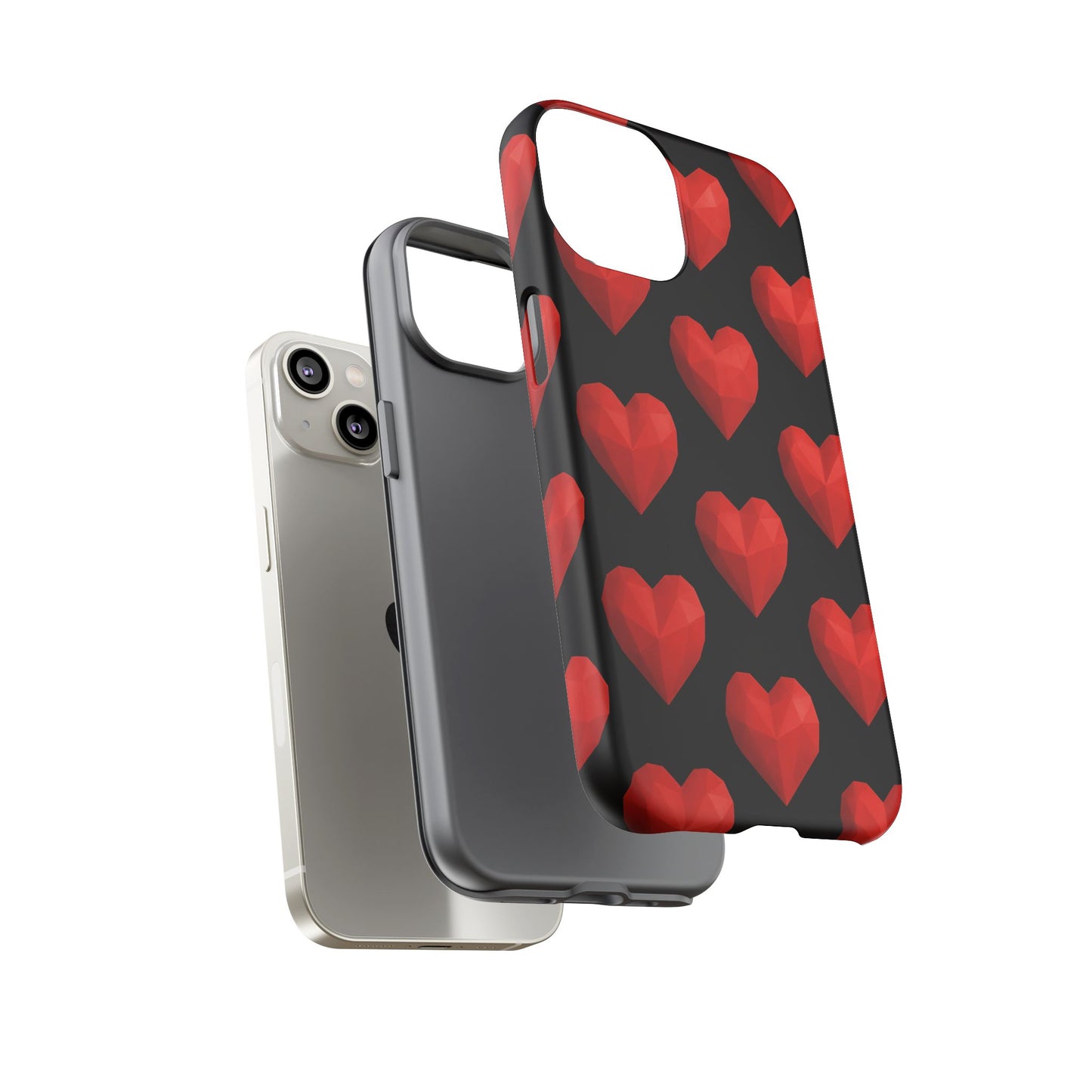 Red Heart Phone Case – Geometric Heart Pattern Tough Case (Black)