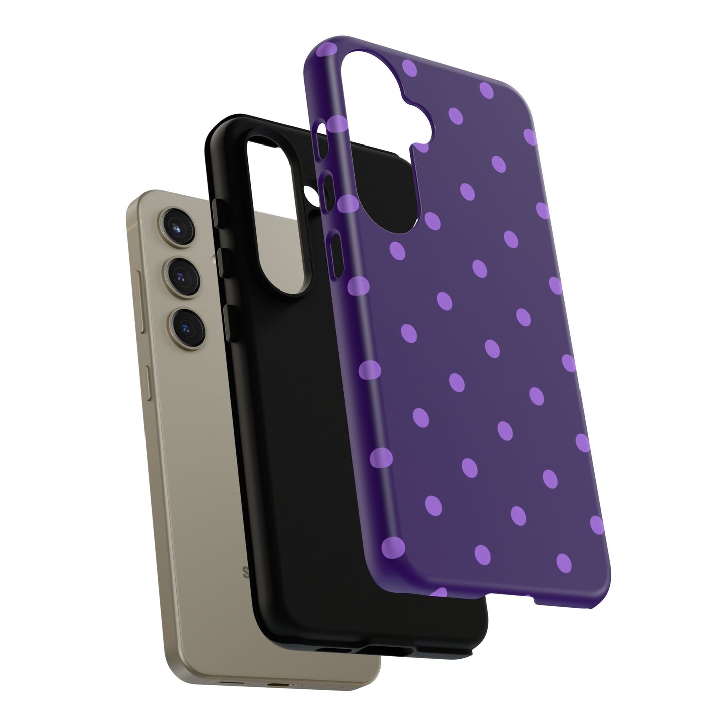 Purple Polka Dot Tough Phone Case – Cute Stylish Durable Protective Cover for Iphone, Samsung Galaxy and Pixel