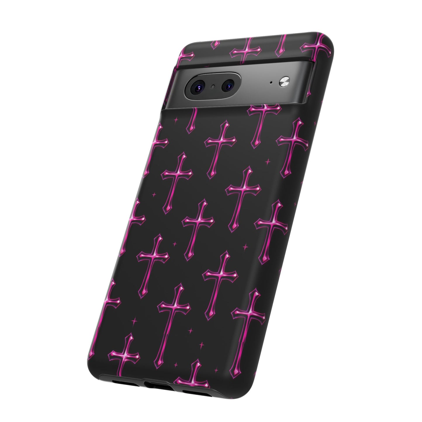 Neon Pink Cross Pattern Phone Case | Tough Protective Case for Iphone, Samsung Galaxy and Pixel