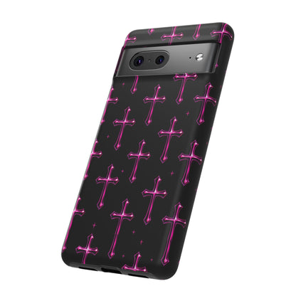 Neon Pink Cross Pattern Phone Case | Tough Protective Case for Iphone, Samsung Galaxy and Pixel
