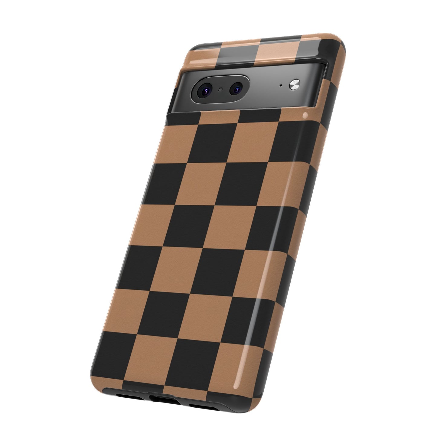 Brown Checkered Phone Case | Aesthetic Checkerboard iPhone & Samsung Tough Case