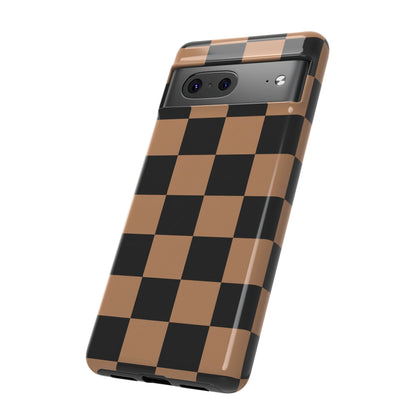 Brown Checkered Phone Case | Aesthetic Checkerboard iPhone & Samsung Tough Case
