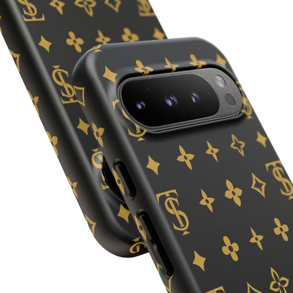 Gold Monogram Pattern Tough Phone Case | Black & Gold Luxury Design for Iphone, Samsung Galaxy and Pixel