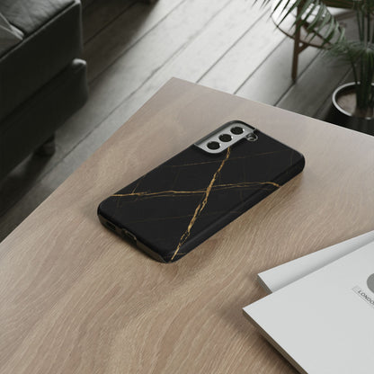Black Marble Phone Case with Gold Veins | Minimal Luxury Tough Case