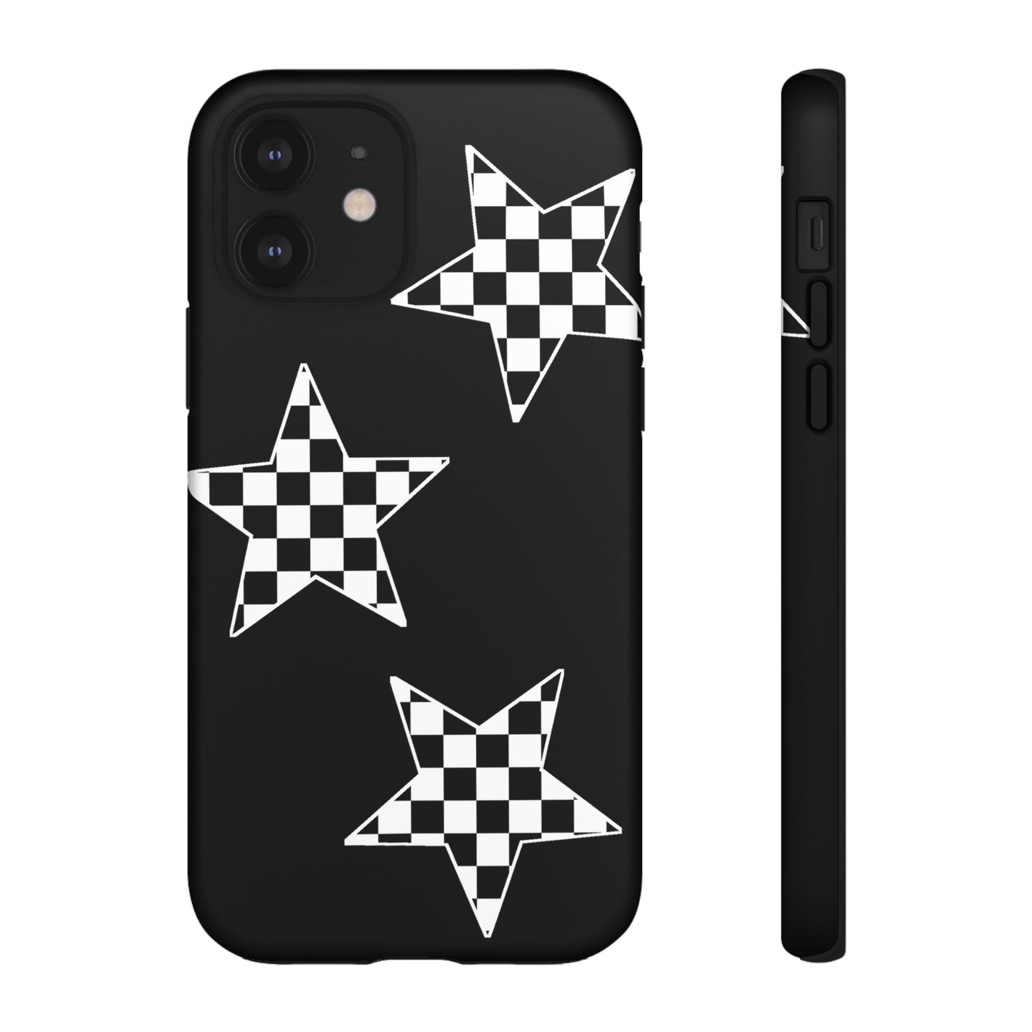 Checkered Star Tough Phone Case – Black Retro Graphic Protective Cover for Iphone, Samsung Galaxy and Pixel