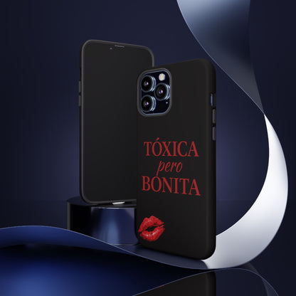 Toxica Pero Bonita Phone Case, Latina Quote Case, Red Lips Aesthetic, Spanish Saying Case, Trendy Tough Cover