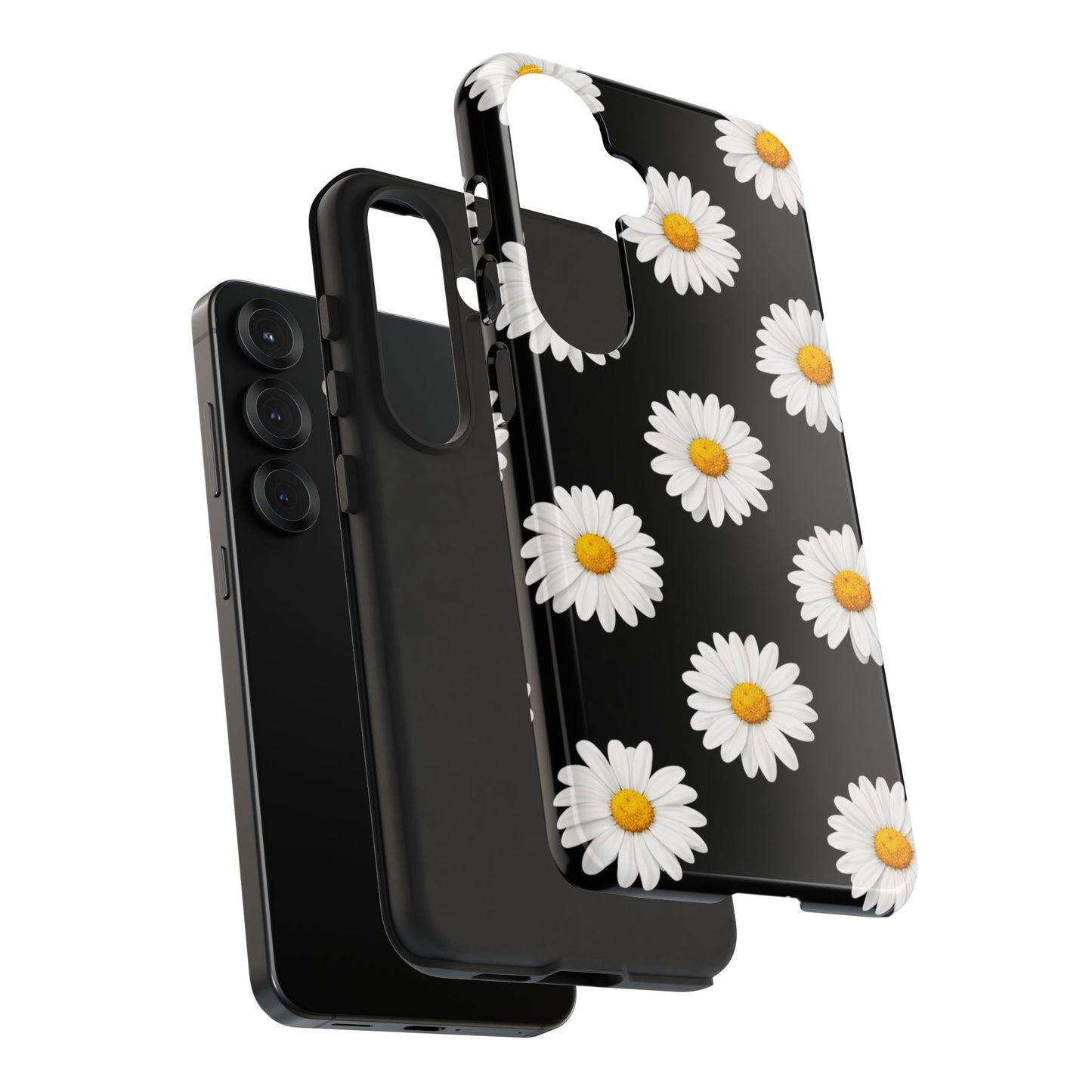 Black Daisy Floral Tough Phone Case – Cute Protective Cover for Iphone, Samsung Galaxy and Pixel