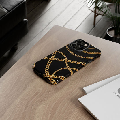 Luxury Gold Chain Phone Case – Black Designer Style Tough Protective Cover for Iphone, Samsung Galaxy and Pixel