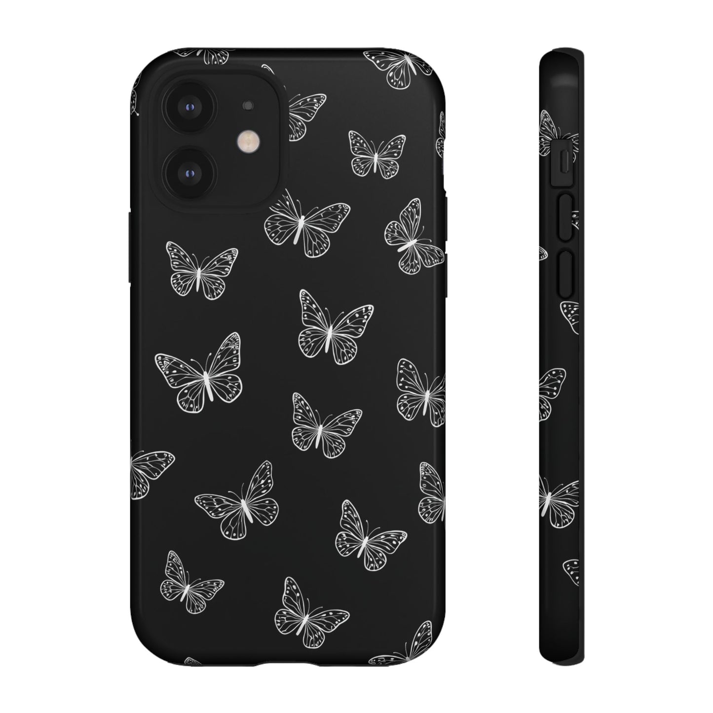 White Butterfly Pattern Phone Case – Dark Aesthetic Monochrome Tough Cover
